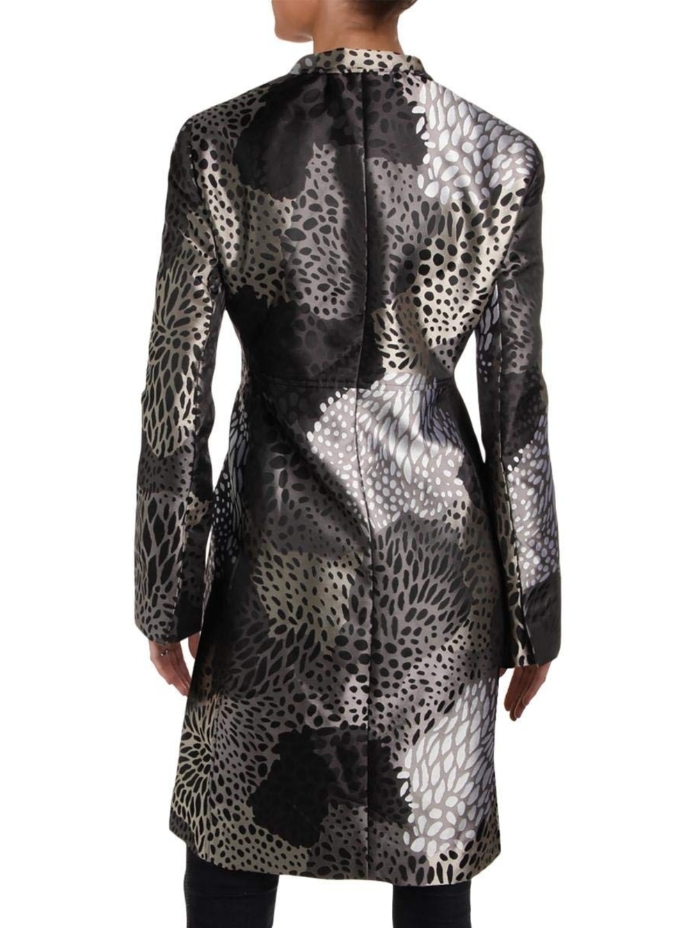 Patterned Long Satin Coat in Black and Silver